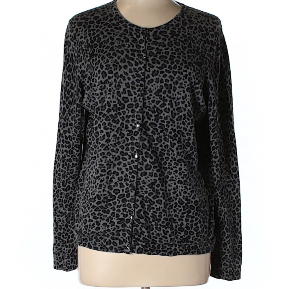 Large Grey Leopard Cardigan by Croft & Barrow